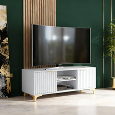 120cm White TV Unit | Fluted