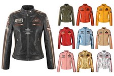 SIZMA Ladies Leather Jacket Classic Retro Motorcycle Racer Style Vintage Jacket