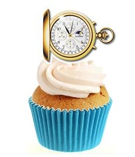 Novelty Pocket Watch 12 Edible Stand Up wafer paper cake toppers birthday