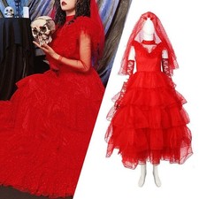 Lydia Beetlejuice Wedding Red Dress Halloween Fancy Dress Costume Hot