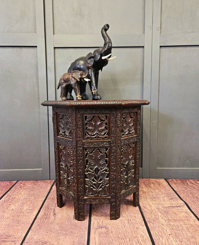 Carved teak octagonal side - carved,