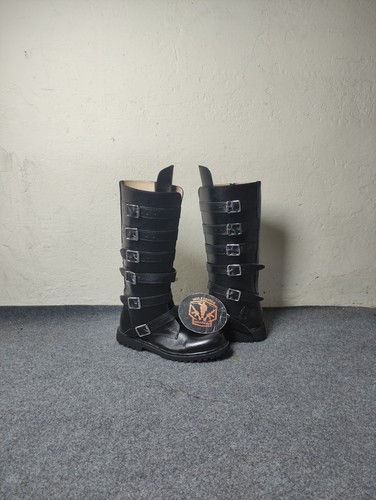 Men black leather - knee, high