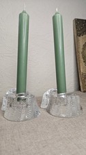 Vintage Galway Ireland Gaelic Crystal Art Glass Dinner Candle Holders x2