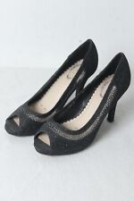 Debut Womens Shimmery Peep Toe Heels - Black - Size 4 (BA31)