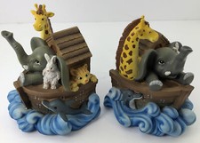 Bookends Child Noah’s Ark Resin 6”Elephant Giraffe Rabbit Tiger Dolphin Vintage