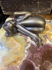 Vintage Bronzed Effect Ceramic Nude Laying Down Female Figure Sculpture Statue