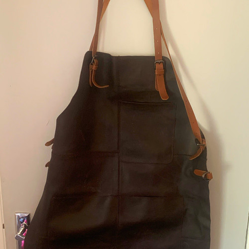 Brown leather apron with - brown,