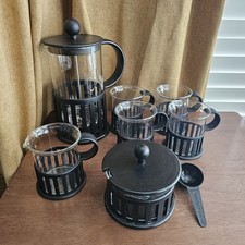 BODUM Loggia Cafetiere and 4 Mugs , Sugar Bowl & Milk Jug Creamer Black