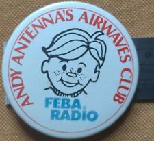 Vintage Pin Badge FEBA Radio Andy Antenna's Airwaves Club - Christian Radio