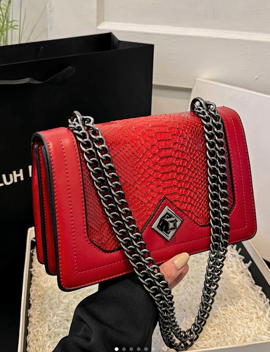 Red faux leather shoulder bag - red,