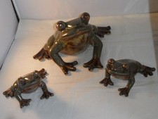3 Vintage Pottery Frog Toad Figures 1 x Large & 2 x Smaller For Garden Or House