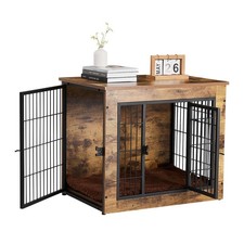 Dog Crate Furniture Cushion Wooden Kennel with Double Doors Indoor Dog House