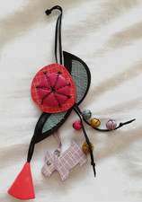 RADLEY leather bag charm. Large lilac checked dog tag