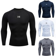 Mens Compression Armour Base Layer Top Long Sleeve Thermal Gym Sports Shirts UK
