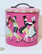 1950S VINTAGE MACFARLANE & LANG BISCUITS BARREL SHAPED TIN FOLK DANCERS COSTUMES