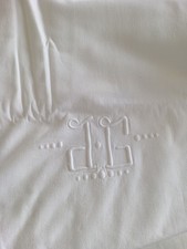 French Linen Vintage Monogram Sheet. Lovely Quality JG. 206cm X 279cm White