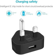 UK 3 Pin Dual USB Plug Adapter