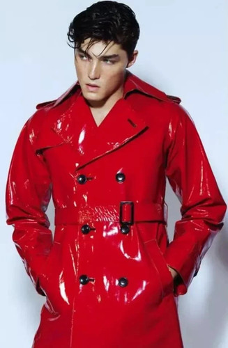 Men red trench coat vinyl - red,