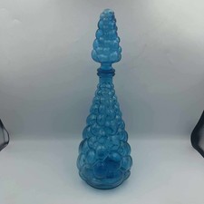 Vintage 1960s EMPOLI Italian Blue Bubble Glass GENIE Bottle Decanter
