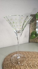 Portofino? Martini Glass Ruffle Wavy Art Glass Large Martini Glass Green Dots 8"
