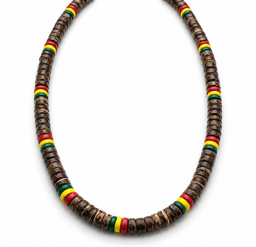 Rasta beaded wood necklace - wood,