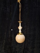 Unusual Vintage Italian Capodimonte Porcelain Pendant Lantern Light with Shade