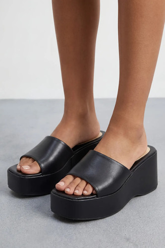 Faith black wedges - black, womens
