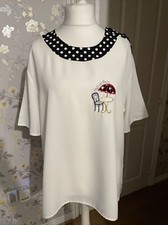 Canda C&A Vintage Blouse Top Size 20 Spots Buttons Embroidery Cafe de Paris 80s