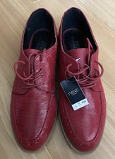 Ladies next red print tie lace flat smart brogue style shoes size 6 NWT