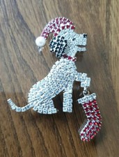 Rare Vintage Butler and Wilson Christmas dog brooch  2.5 " tall