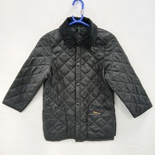 Barbour Boys Liddesdale Quilted Jacket M Age 8-9 Yrs Black Button Up RMF31-SM