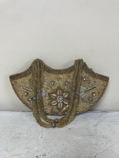 Vintage Gold Beaded Handbag Top Handle Bag Disco Party Christmas Wedding