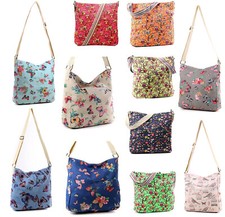 Womens Large Canvas Cross Body Bag Flower Butterfly Owl Messenger Shoulder Bags