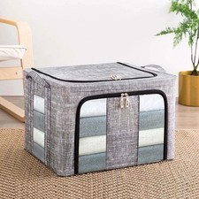 3/4x 66L Folding Storage Box Made of Thick Fabric Steel Frame Wardrobe Organizer
