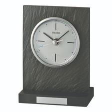 Seiko Black Slate Effect Quartz Battery Mantel Clock with Plaque QXG153N