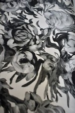 Dramatic Black & White Rose Velvet Remnant Fabric Curtain Cushion Rosa Swaffer