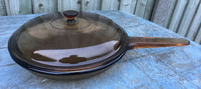 CORNING VISION Amber / Brown Glass 26cm Frying Pan & Lid - Waffle Base - in VGC
