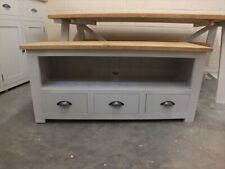 SHABBY PAINTED 3 DRAWER PLASMA TV UNIT ROUGH SAWN DISTRESSED F&B PARMA GREY