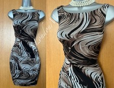 Karen Millen UK 10 Brownish Zebra Print Boat Neck Jersey Ruched Mini Dress EU 38