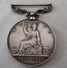 Victorian Original 1854-1855 Crimean War Baltic Medal Swivel Mounted In Silver