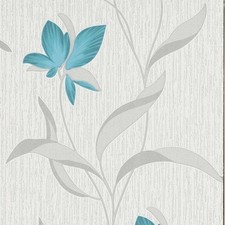 Teal Silver Floral Wallpaper