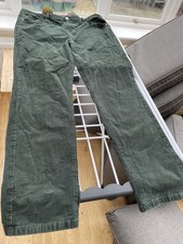 Size 20 Long Bottle Green Straight Leg Corduroy Trousers Marks And Spencer