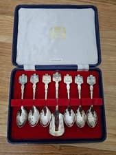 Queens Silver Jubilee 1977 Boxed 7 (Inc Caddy) Teaspoon Spoon Set Silver Plated
