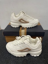 Junior Girls Womens Ladies Shoes FILA DISRUPTOR JNR Trainers Off White UK 4.5