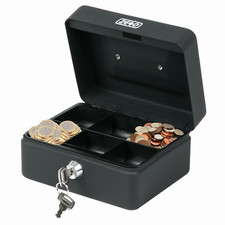 MONEY BOX TIN 6" STEEL METAL CASH SAFE SECURITY PETTY TIN WITH LOCK 2 KEYS BLACK