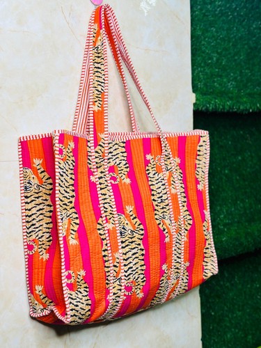 Orange pink tiger tote bag - orange,