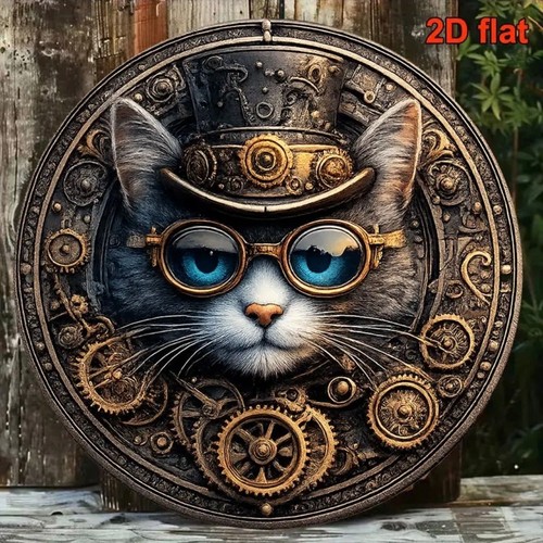 Steampunk cat metal wall - metal, art