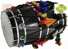 Bhangra Mango Wood Punjabi Dhol Black Surface Free Padded with Case