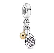 Tennis Racket & Ball Charm Bead For Bracelet S925 Sterling Silver Sport Pendant