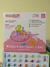 Wooden Birthday Cake Pretend Play Toy for Toddlers Girls, Cutting Food 